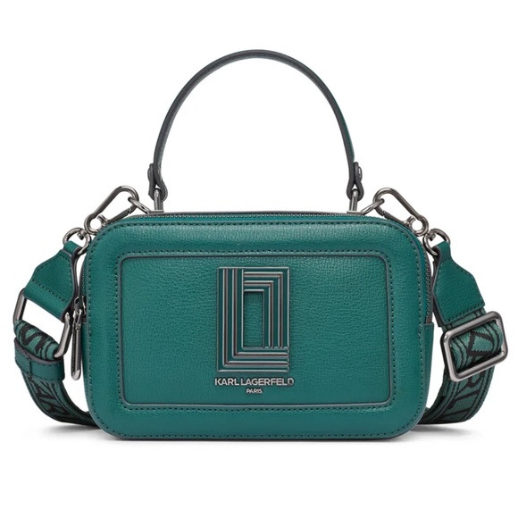 KARL LAGERFELD Simone Green Camera Bag Top Handle Crossbody $230 NWT + Dust Bag - Picture 1 of 9